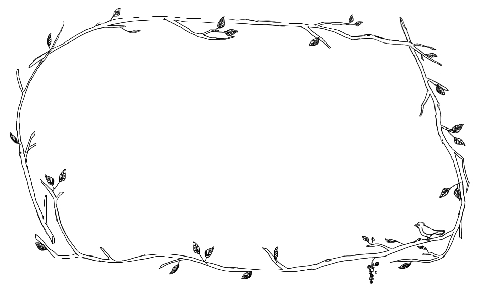 フレームイラスト無料素材 枝と葉と鳥 住所枠 宛名シール用イラスト フレームデザイン無料素材集